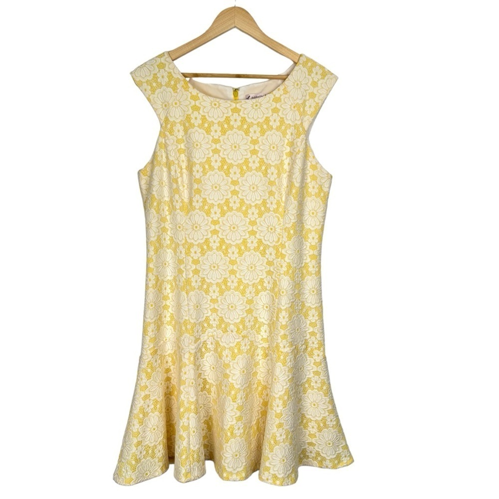 Nanette Lepore Womens Sleeveless Dress 14 Yellow Floral Lace Garden Party Easter